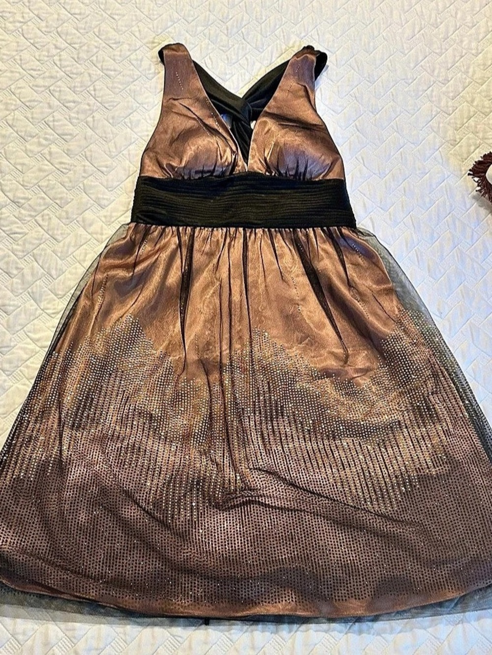 Adrianna Papell Metallic Overlay Mini Dress Size 8